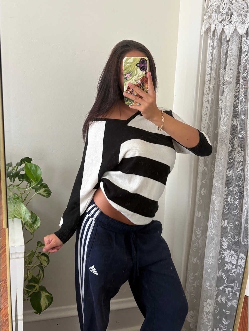 vintage 2000s slouchy striped off the shoulder top